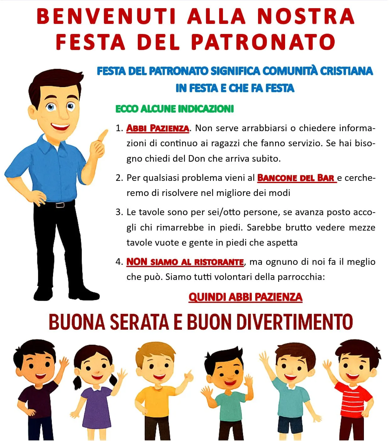Indicazioni di accoglienza per la festa
